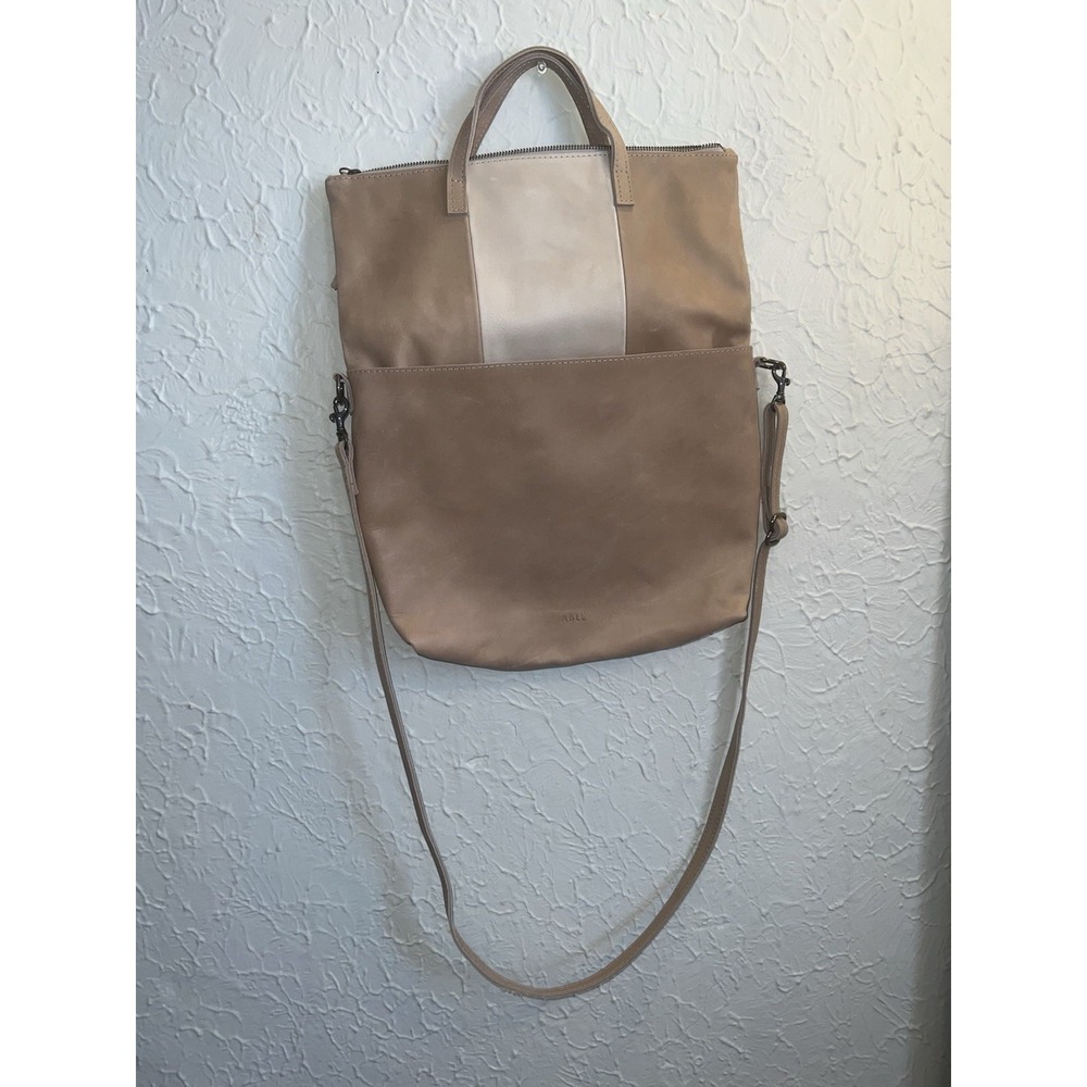 ABLE Shoulder Tote Bag Taupe Genuine Leather Women's Laptop Workwear Diaper Bag